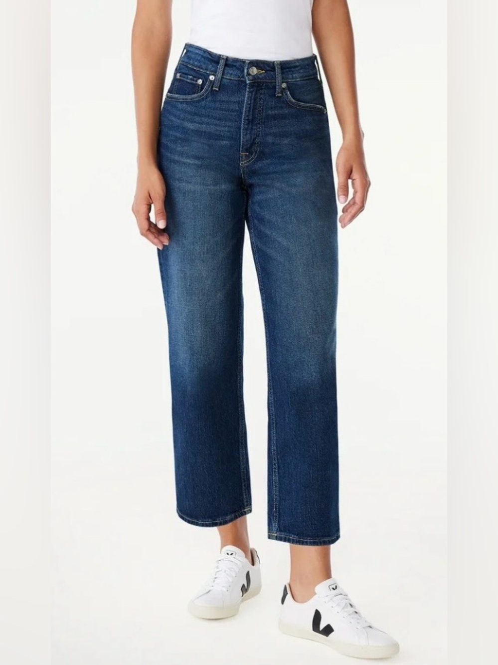 Women's Super High Rise Cropped Wide-Leg Straight Jeans, 26” Inseam Size 10